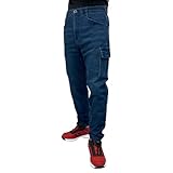 [Mystar Strugglers] 作業着 ストレッチデニム カーゴパンツ テーパード 作業服 ズボン ジーンズ ジーパン 春 夏 秋 スリム M L LL 3L トーマセンイ 37250 (L, ブルー)