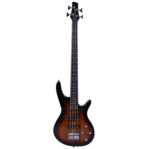 Kcelarec Electric Bass Guitar Full Size 4 String Exquisite Stylish Bass with Power Line and Wrench Tool (Sunset Color)