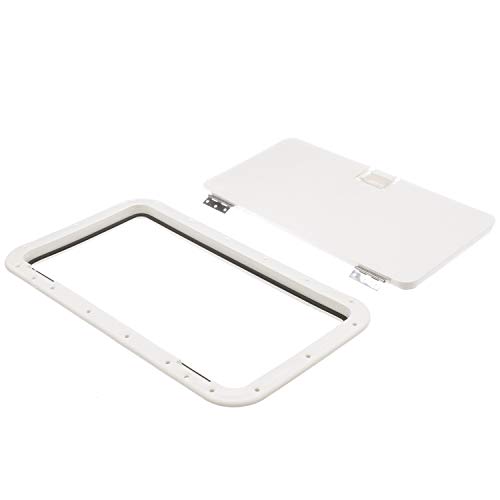 Seachoice White Handle Hatch, 10 In. X 20 In, Stainless Steel Hinge #TOP6