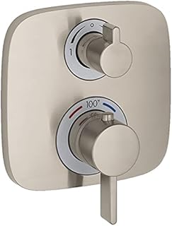 hansgrohe Ecostat E Modern Premium Volume and Auto Temperature Control 2-Handle 6-inch Wide Thermostatic Shower Trim for Rough-in Valve with Diverter in Brushed Nickel, 15708821