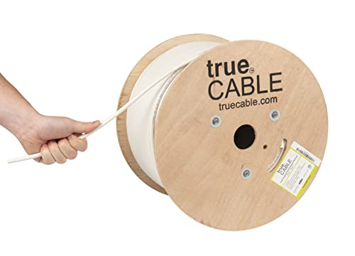 TRUE CABLE Cat6A Shielded Plenum Bulk Ethernet Cable (CMP), Overall Aluminum Foil Shield (F/UTP), 1000ft, White, 23AWG Solid Bare Copper, 750MHz, 10Gbps, PoE++ (4PPoE), ETL Listed