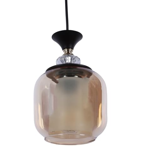 Image of ELIANTE Modern Glass Hanging Light for Living Room & Dining Area | Metal Ceiling Lamp with Elegant Glass Shade | 3 Years Warranty | Free Bulb (Smokora)