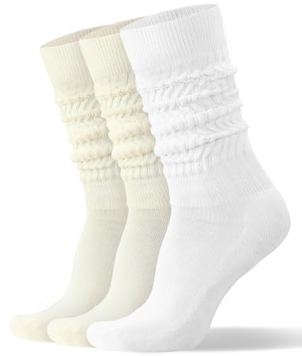 Image of AugRing Womens Slouch Scrunch Socks Retro Knee High Soft Stack Chunky Cozy Boot Socks For Women Size 6-11