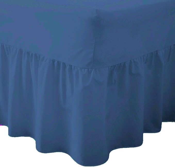 Percale Extra Deep Fitted Valance Sheet Plain Dyed Pollycotton Valance Fitted Sheet (Mid Blue, Double)