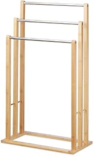 Towel Holder Freestanding with 3 Towel Rail, Towel Stand for Bathroom, Wood, Stainless Steel, HWD: 84 x 46 x 24 cm, Natural Free Standing