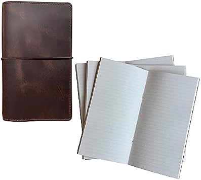 Travelers Notebook Standard Size, Leather Travelers Notebook Cover and 3-Pack Lined Inserts