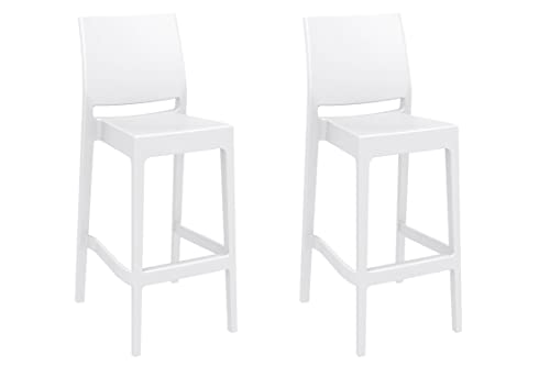 TPFLiving Juego de 2 taburetes Maybrit con cómodo reposapiés – Estructura de plástico – Superficie del asiento: plástico blanco
