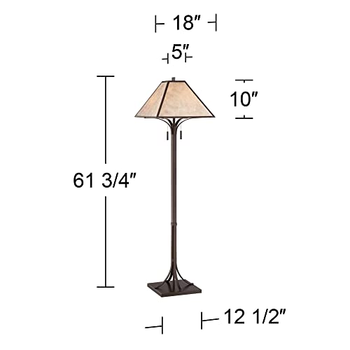 Franklin Iron Works Duarte Mission Rustic Farmhouse Style Standing Floor Lamp 61.75" Tall Oil Rubbed Bronze Metal Tapering Square Light Mica Shade Decor For Living Room Reading House Bedroom Home #TOP3