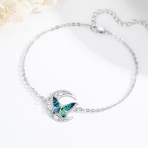 Image of Dragonfly Bracelet 925 Sterling Silver Butterfly Bracelet Adjustable Celtic Moon Bracelet Irish Celtic Jewelry Gifts for Women