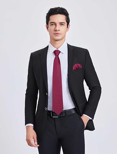 Image of HISDERN Mens Solid Color Ties Formal Satin Necktie and Pocket Square Set Classic Wedding Business Tie & Handkerchief