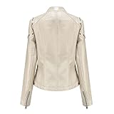 Zldhxyf Damen Stehkragen Slim Jacke Reißverschluss Kurz Outwear Biker Motorrad Kunstleder Mantel mit Taschen Bluse Altrosa Damen