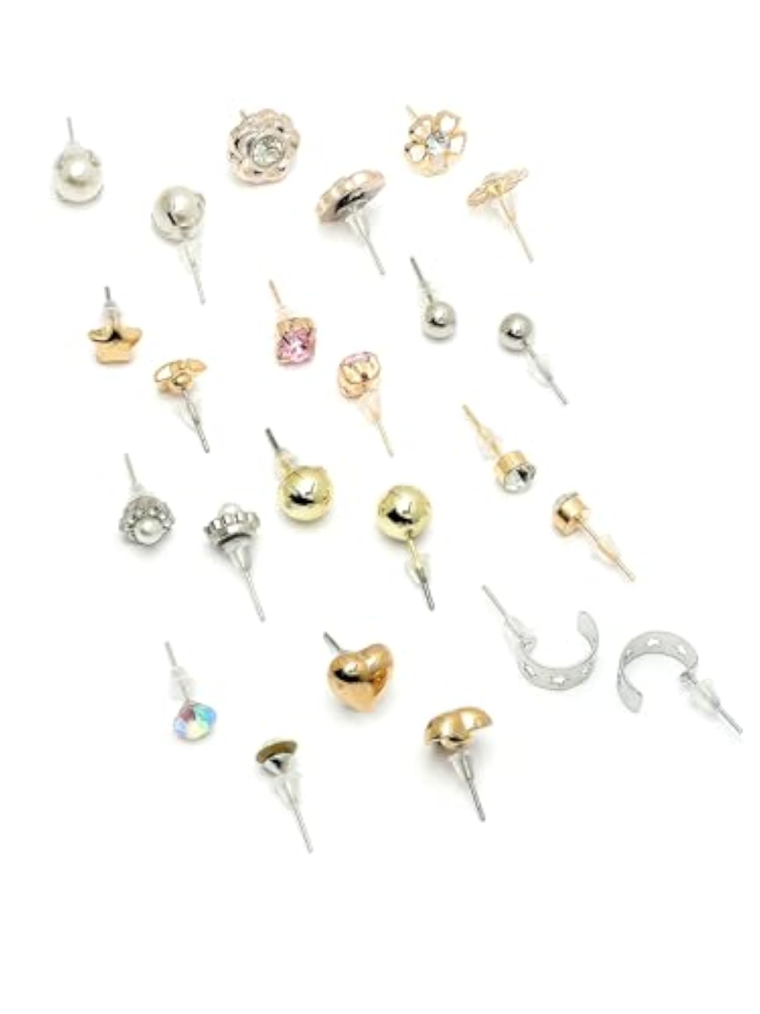 Set of 12 Silver Contemporary Studs Earrings Combo, Stylish