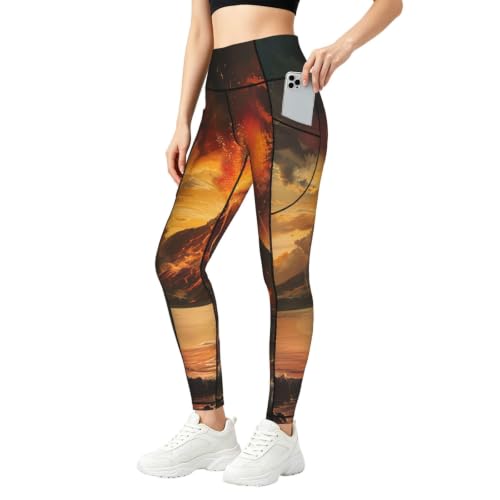 Pantalones de yoga para mujer elásticos holgados transpirables Volcano Print