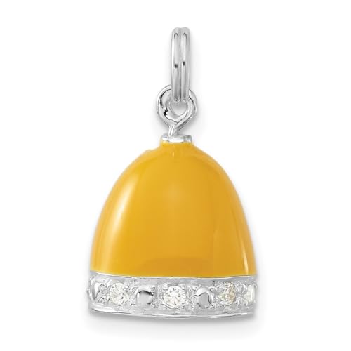 Collar con colgante de campana de plata de ley 925 con circonita cúbica de imitación de diamante amarillo esmaltado pulido, mide 19 x 11 mm de ancho, dije para mujer, Plata de ley, Circonita cúbica