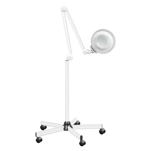 DioPaiB Lot de 5 lampes loupes LED 24 W avec pied et roues, loupe 5 dioptries avec lumière, lampe de travail cosmétique avec trépied roulant, lampe de travail pour esthéticiennes