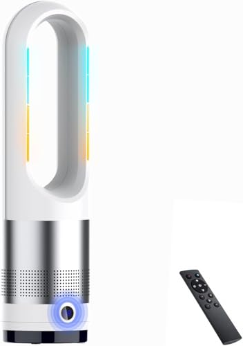セラミックヒーター タワーファン ファンヒーター スリム扇風機【冷暖両用&羽根なし&DCモーター電気代節約】電気ファンヒーター 3段階暖風・8段階冷風切り替え 100°左右首振り 1-9Hタイマー設定可 転倒自動OFF 過熱保護 リモコン付き 省エネ 軽量