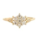 SilverQ 1 Ct Round Diamond Vintage Flower Style Cluster Engagement Ring For Women 14K Yellow Gold Plated Floral Solitaire Proposal Ring 925 Sterling Silver Handmade Promise Jewelry
