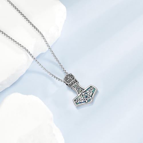 Thor Hammer Necklace Sterling Silver Abalone Shell Mjolnir Pendant Norse Viking Amulet Jewelry Gifts for Men Women4