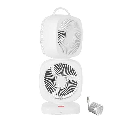pequeños ventiladores de escritorio, ventilador personal USB - Ventilador de torre oscilante de doble cabezal,5 configuraciones de velocidad, ventilador de torre para el hogar con oscilación de 350 gr