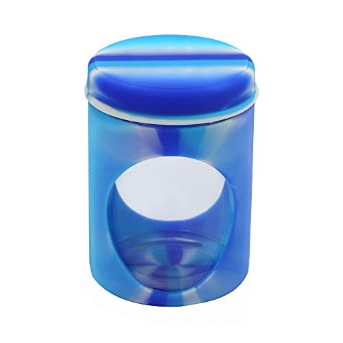 Yhswe 100Ml Glass Silicone Container For Wax Concentrate Jar With Silicone Lid Portable Sealing Tanks Moisture-Proof Waterproof Sealed Tank Multi-Purpose Gift Gadgets（Blue White） #TOP3