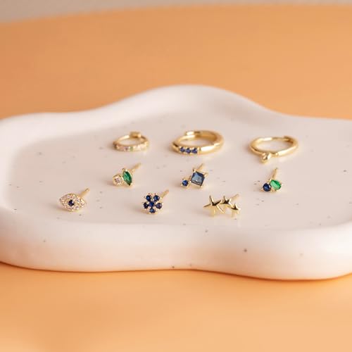 Gold Earrings Set for Women Trendy 14K Gold Plated Gold Dainty Small CZ Diamond Opal Pearl Evil Eye Stud Huggie Hoop Earrings Cartilage Earrings for Women4