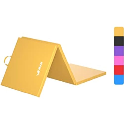 AJX Yoga Mat Tri Folding | Non-Slip EVA Foam in Pink/Blue/Black/Purple/Yellow | Tumbling Mat for Protection Against Hard Floors, Gymnastics, and Training Equipment (yellow)