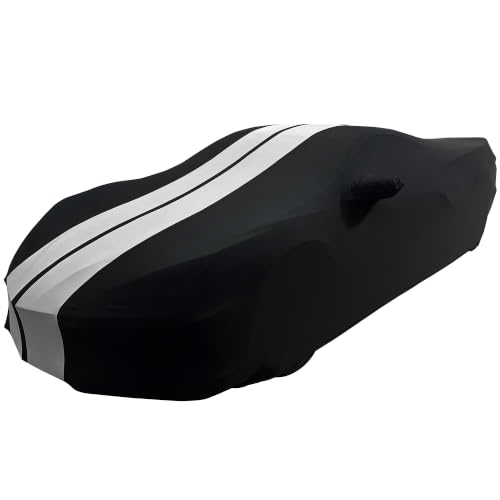 Image of SR1 Performance USA Audi R8 Car Cover Indoor Custom Fit 2008-2023 Ultraguard Stretch Satin - Soft Luxury Dustproof Garage Storage Cover for Audi R8 Coupe & Spyder (Black with Gray Stripes)