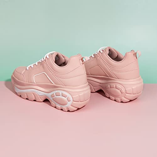 Image of LUCKY STEP Women Chunky Platform Dad Colorblock Casual Lace-Up Walking Sneakers