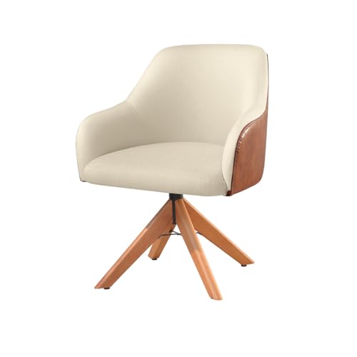 Poltrona Hera Base Giratória de Madeira Maciça Estofada Linho e Couro (Nude)