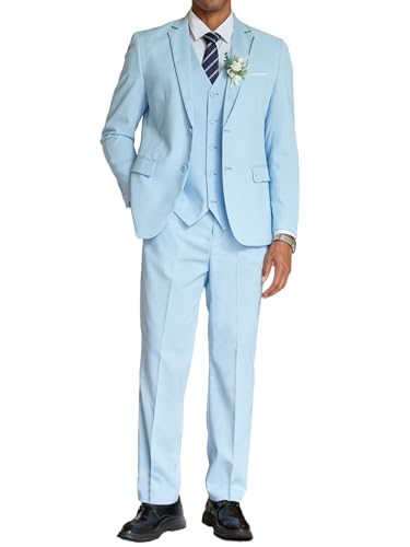 COOFANDY Mens Cotton Linen Suit 3 Piece Sport Coat Beach