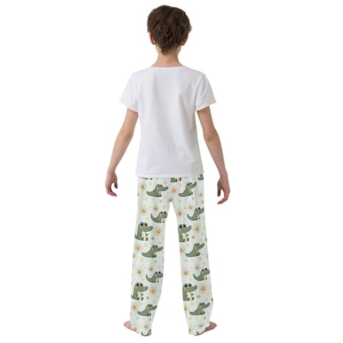 Cute Little Daisy Cartoon Crocodile Pajamas Bottoms with Pockets Comfy Pjs Sleepwear Elastic Waistband Pajamas Pants Lounge Pants for 6-14 Years3