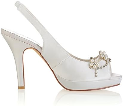 Emily Bridal 521-67 Women's Wedding Shoes Peep Toe 3.94 Inches Stiletto Heel Lace Satin Planform Pumps with Imitation Pearl Rhinestone Chain Bridal Shoes (EU36/5.5 B(M) US, Ivory) | Image 2