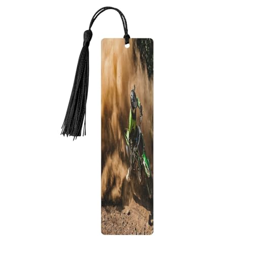 Wooden Bookmarks with Tassel - Motocross Dirt Bike Design