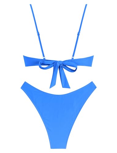 Image of ZAFUL Women High Cut Bikini Sets String Sexy Swimsuit Two Piece Underwire Bathing Suit Brazilian Cheeky Cut Out Cute Swimwear