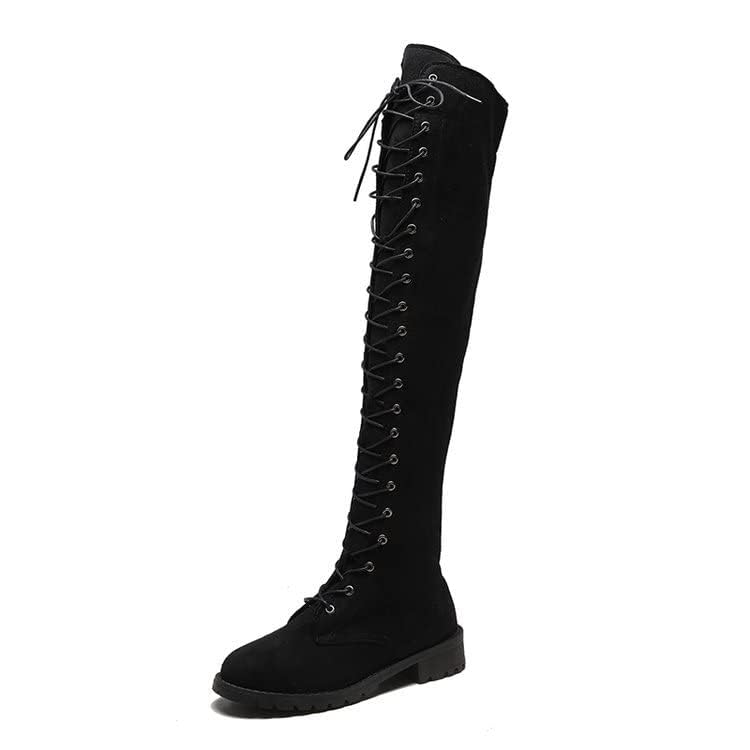 SACFOF Womens Over The Knee High Low Block Heel Riding Boots Suede Chunky Low Heel Lace up Boots