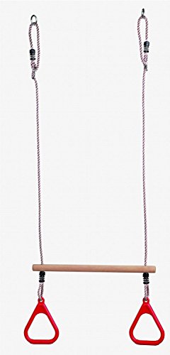 LoggyLand Trapèze Bois Dur avec Anneaux de Gymnastique et Câble