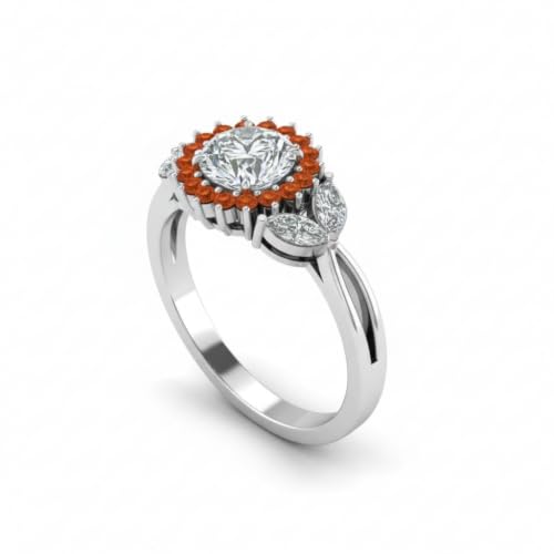 Image of 55Carat Choose Your Gemstone Flower Halo Split Shank Diamond CZ Ring Sterling Silver Round Shape Halo Engagement Rings Everyday Jewelry Wedding Jewelry Handmade Gifts for Wife US Size 4 to 12