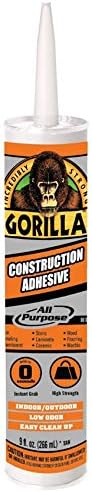 Gorilla All Purpose Instant Grab Construction Adhesive, 9 Ounce Cartridge, White, (Pack of 6)