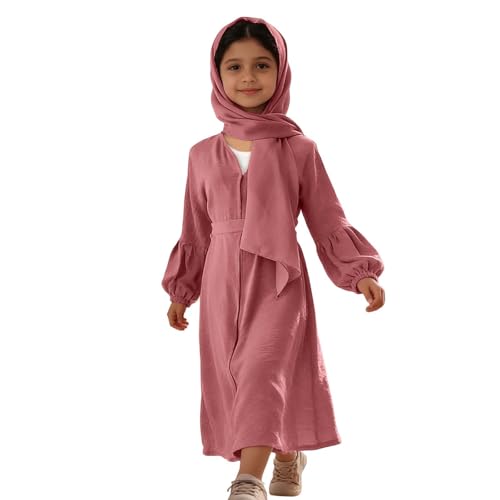 Kaftan traditionnel fille à col rond pour prière et fêtes