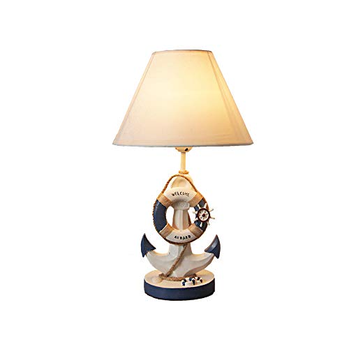 BAYCHEER Navy Blue Anchor Plug Table Lamps Fabric and Resin White and Blue Night Light with Rope Reading Light Nautical Style Resin Desk Lamp for Bedroom Kids Room Bedside Nightstand Office,B