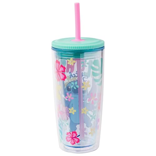 Image of Silver Buffalo Disney Lilo and Stitch inchAloha inch Spill Resistant Plastic Tumbler, 20 Ounces