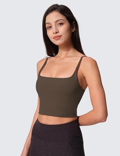 Image of Womens Scoop Neck Longline Sports Bra U Back Adjustable Strap Double Lined Workout Crop Tank Top with Built in Pads