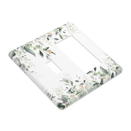 Decorative Outlet Covers Rustic Ink Green Eucalyptus Leaves Sage leaf 2 Gang Outlet Cover Wall Plate Single Toggle Rocker Light Switch Cover Plate Switch Plate Covers for Bedroom Decor
