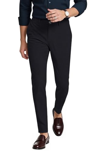 GINGTTO Black Skinny Dress Pants Men Stretch Mens Chino Pants Slim Fit Tapered Leg 32×30