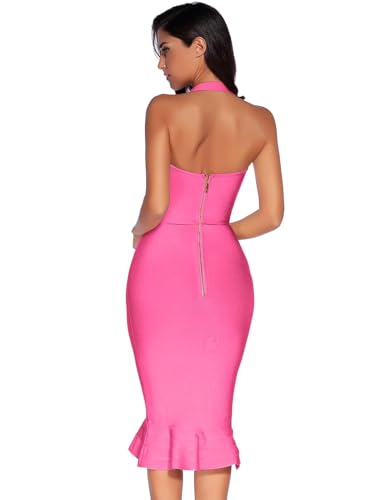Image of meilun Womens Halter Fishtail Bandage Party Dress Elegant Wedding Guest Dress