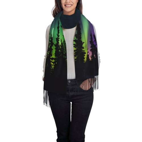 Dark Northern Lights Print print Winter Pashmina Shawl Wrap Scarf for Women Winter Scarf for Women Wedding Scarf2