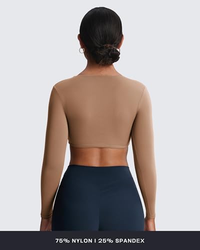 Image of Aoxjox Sienna Twist Deep V Training Women's Long Sleeve Crop Top