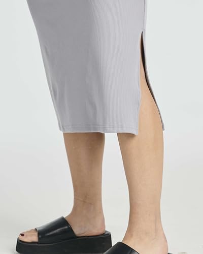Image of Real Essentials 3 Pack: Women's Ribbed Jersey Crew Neck Short Sleeve Midi Length Dress with Side Slit