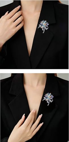 Image of Sparkling Rhinestone Flower Brooch Pin Premium Blue Purple Crystal Flower Brooch Lapel Pins Vintage White Rose Broochs Clothes Hat Bag Dress Clothing Jewelry for Women
