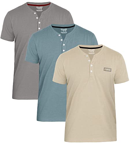 FULL TIME SPORTS® Herren Kurzarm Henley T-Shirts, Lässige Leichte Henley Tops Für Fitnessstudio, Training & Laufen Pack of 3 (Dk Grau-Schiefer-Ston, XX-Large) Cover